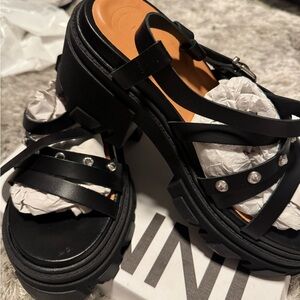 Ganni Black Strappy Platform Sandals